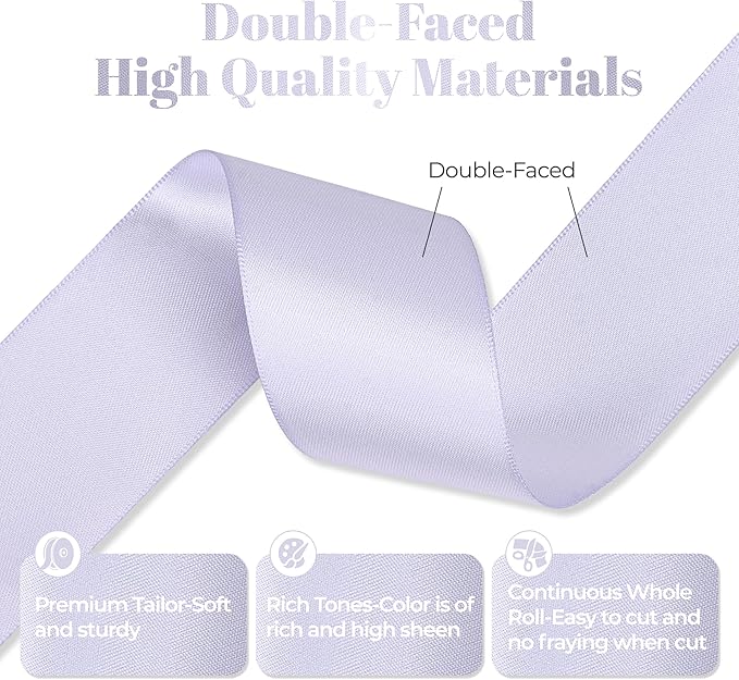Lilac Mist Satin Ribbon, Double Faced 2 Inch X 50 Yards Lilac Mist Ribbon, Premium Satin Ribbon for Gift Wrapping, Crafts, Hair Bow Making, Sewing, Flower Bouquet, Wedding Party Decor