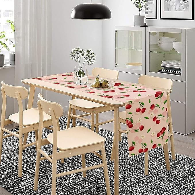 Cherry Table Runner,Spring Summer Fruit Tropical Birthday Party Decorations Dining Room Home Kitchen Table Decor 13 x 70In