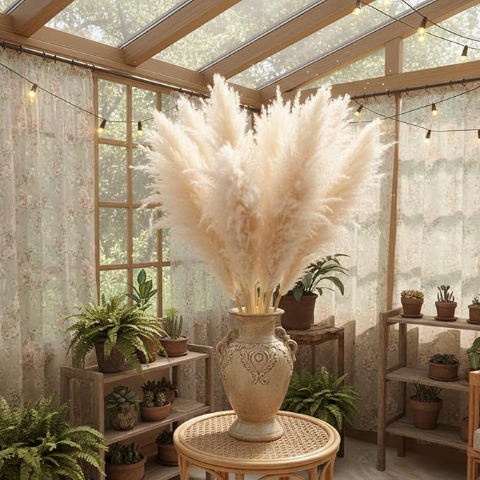 20 Stems Natural Pampas Grass Decor 40" Tall Dreid Pampas Grass for Wedding, Party, Farmhouse, Fluffy Dreid Flowers Boho Home Decor Beige & White