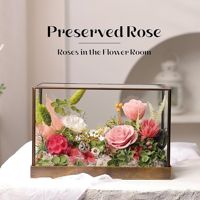 Christmas Flowers Roses Gifts for Mom,Forever Real Preserved Rose in Glass Dome,Christmas Roses Gifts for Women Grandma Wife Mother in Law