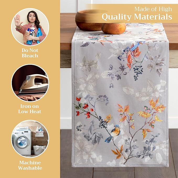 Maison d' Hermine Table Runner 100% Cotton Double Layer Table Runners 108 inches Long for Thanksgiving Christmas Decorations Home Kitchen Dining Party Wedding (Equinoxe - Grey, 14.5" x 108")