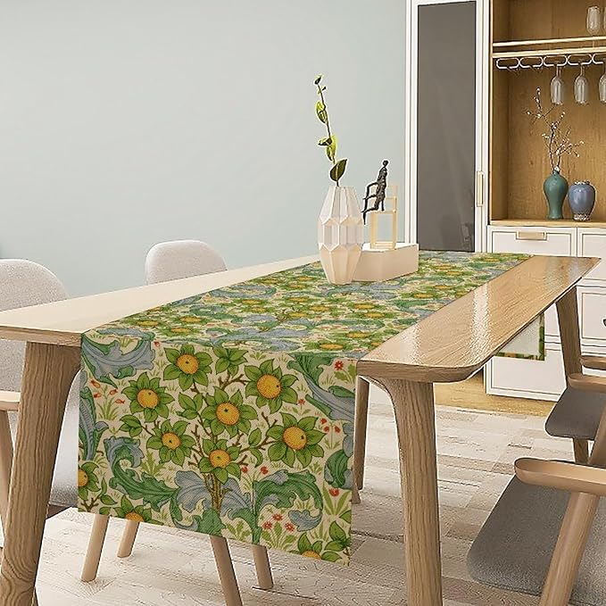 William Morris Original Design Green Table Runner Vintage Floral Table Runner for Dining Table Decor 13 x 90 Inch