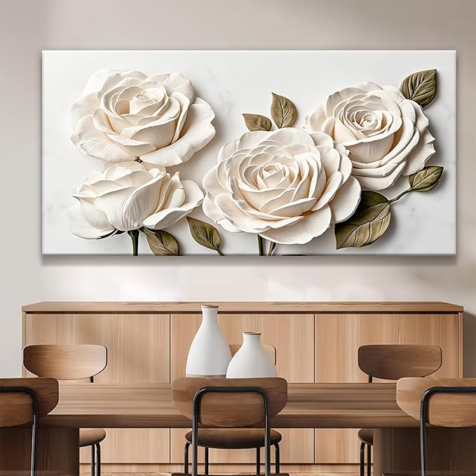 Suconvng Large Wall Art For Living Room Floral Wall Art Decor Modern Canvas Art Wall Decor 29" X 58" Painting White Flower Wall Art For Bedroom Home Office Dining Room Home Wall Decoration