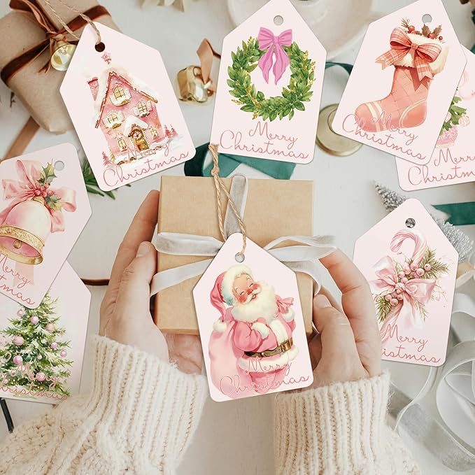 200 Pcs Christmas Gift Tags with String Christmas Natural Holiday Gift Name Tags to Personalize Xmas Presents Gifts Decoration for DIY Wrapping Crafts Party Favors(Bow)