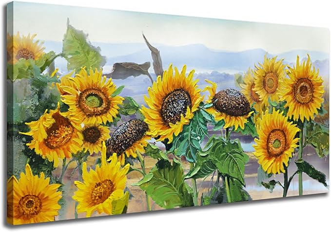 Ardemy Sunflower Wall Art Canvas Flower Yellow Picture Floral Landscape Painting for Living Room, Nature Extra Large Framed Artwork Bedroom Dining Room Home Office Wall Decor 58"x29"