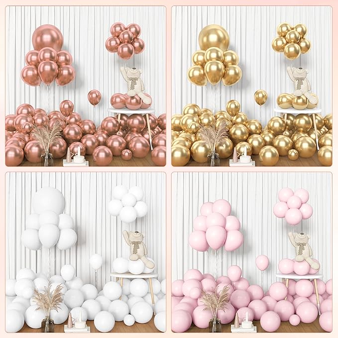 Amandir 153pcs Rose Gold Balloon Garland Arch Kit, Different Sizes 18 12 10 5 inch Pink White Gold Latex Metallic Confetti Balloons for Girls Graduation Birthday Bridal Baby Shower Party Decorations