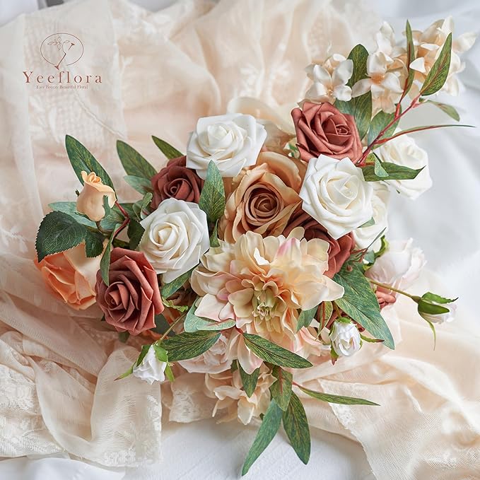 Artificial Flowers, 100pcs Artificial Rose for DIY Wedding Bouquets Centerpieces Arrangements, Terracotta Foam Roses with Stem for Bridal Shower Party Home Decorations