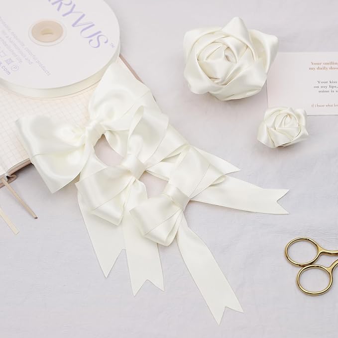 Antique White Satin Ribbon, Double Faced 7/8 Inch X 50 Yards Antique White Ribbon, Premium Satin Ribbon for Gift Wrapping, Crafts, Hair Bow Making, Sewing, Flower Bouquet, Wedding Party Decor