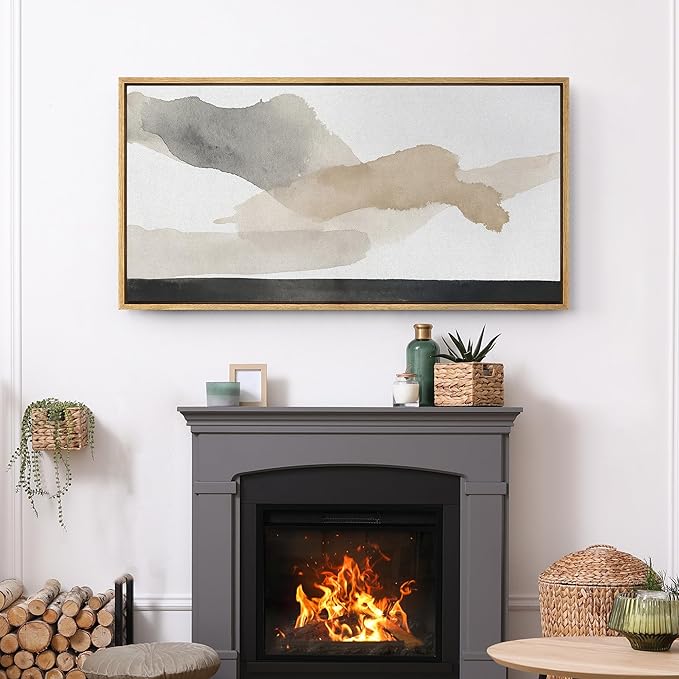 SIGNFORD Extra Large Framed Canvas Print Wall Art Neutral Gray Beige Abstract Brushstroke Illustrations Modern Art Relax/Calm Warm for Living Room, Bedroom, Office - 60"x30"