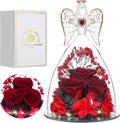 Mothers Day Rose Gifts for Women, Large Angel Figurines with Real Roses, Preserved Real Flower Rose for Her - Wine Red