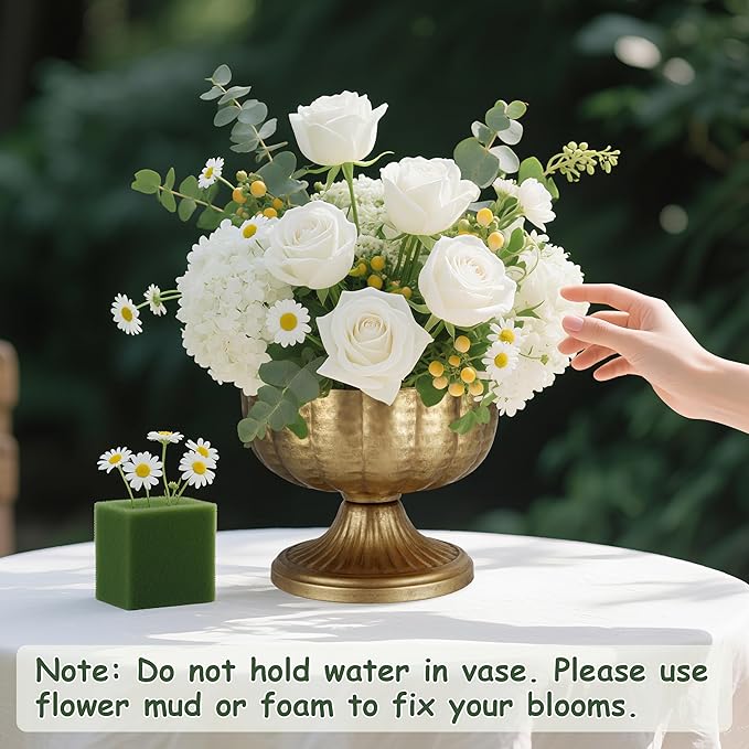 Retro Gold Vases for Centerpieces Set of 2 Brass Metal Vases for Flowers Decorative Pedestal Bowl for Table Centerpieces Floral Arrangments on Housewarming Wedding Party
