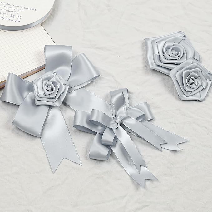 Silver Gray Satin Ribbon, Double Faced 7/8 Inch X 25 Yards Silver Gray Ribbon, Premium Satin Ribbon for Gift Wrapping, Crafts, Hair Bow Making, Sewing, Flower Bouquet, Wedding Party Decor