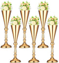6 Pcs Flower Trumpet Gold Vase Tabletop Centerpiece Gold Tall Flower Vases Bulk Wedding Table Decorative Centerpiece Table Decorations Arrangements for Floral Party Anniversary Birthday(L)