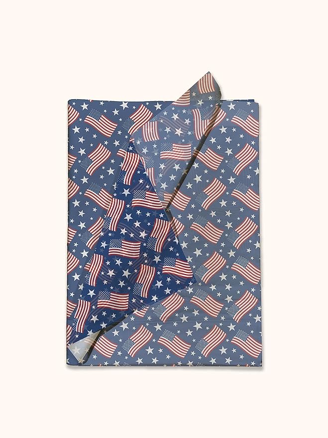 American Flag Printed Tissue Paper for Gift Bags or Boxes and Wrapping - Fourth of July Summer Bulk Decorative Art Tissue Paper for Packaging and Gifting | 24 Sheets 20" x 30"