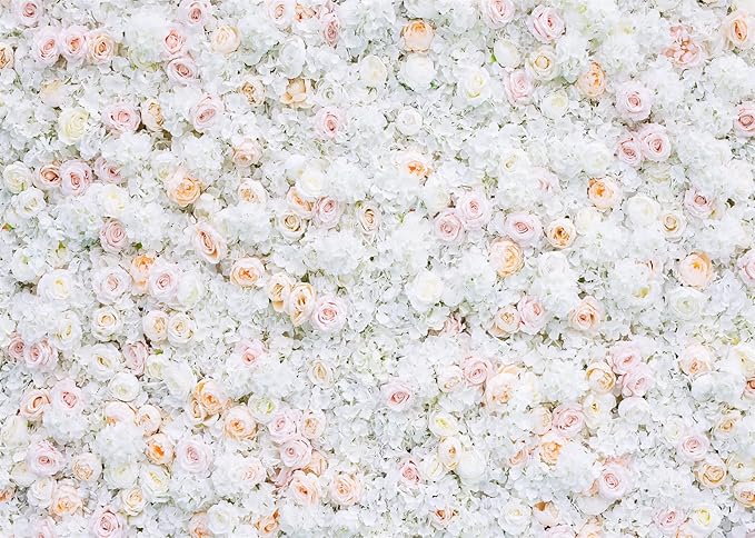 BELECO 12x10ft Fabric Flower Wall Backdrop Pink White Roses Flowers Floral Wall Background Backdrop Valentine's Day Party Engagement Newborn Baby Shower Birthday Wedding Photoshoot Studio Props