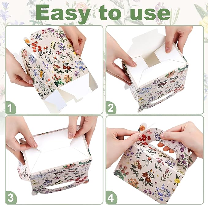 Dunzoom 24 Pack Multicolor Wildflower Paper Gift Boxes Party Favor Gift Gable Boxes with Chinoiserie Floral Printed Candy Treat Box for Wedding Birthday Tea Bridal Shower Party