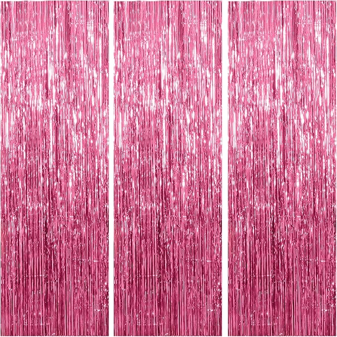 3 Pack Pink Backdrop Birthday Party Decorations Tinsel Foil Fringe Curtains Backdrop Streamer Bachelorette Christmas Graduation Wedding Princess Pink Theme Party Decorations