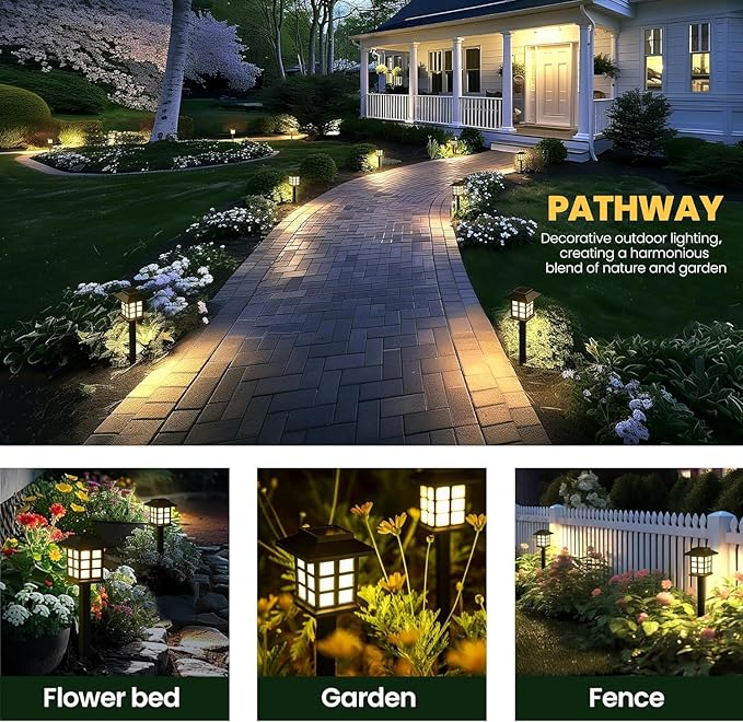 GIGALUMI Solar Outdoor Lights，10 Pack LED Solar Lights Outdoor Waterproof, Solar Walkway Lights Maintain 10 Hours of Lighting for Your Garden, Landscape, Path, Yard, Patio, Driveway