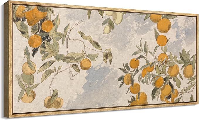 SIGNFORD Extra Large Framed Canvas Print Wall Art Vintage Citrus Botanical Rustic Orange Orchard Illustrations Modern Art Relax/Calm Warm for Living Room, Bedroom, Office - 60"x30"