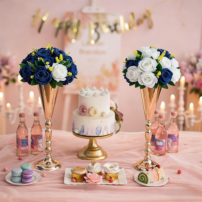 Flower Centerpieces for Wedding Tables: Wedding Table Decorations Navy Blue & White Flower Balls Centerpieces for Engagement Cerebration Party Center Pieces 2 Packs