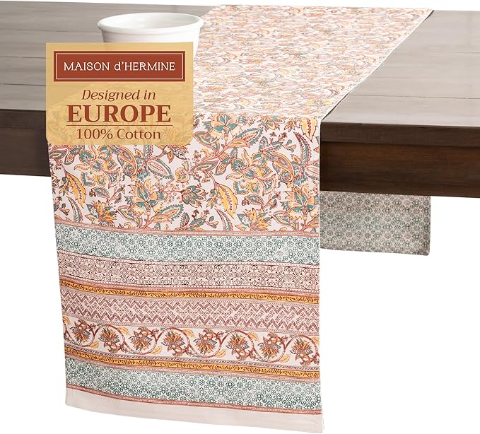 Maison d' Hermine Table Runner 100% Cotton Double Layer Table Runners 108 inches Long for Thanksgiving Christmas Decorations Home Kitchen Dining Party Wedding (Nila, 14.5" x 108")