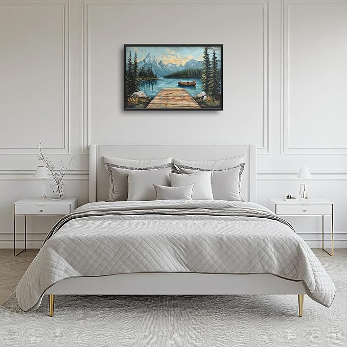 Rustic Lake Large Wall Art Forest Mountain Pictures Wall Decor Nature Landscape Big Canvas Painting Prints Framed Artwork Home Decorations Above Bed for Bedroom Living Room Dining Room 36"x24"