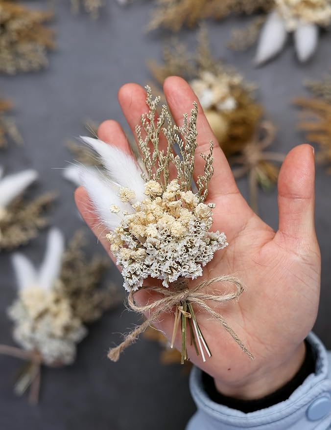 Miniature dried flower bouquet set (12 pcs), small bouquets, gift bags of dried flowers, bridesmaids flower girl proposal gift boxes, groomsmen boutonnieres, shooting props (Brown)