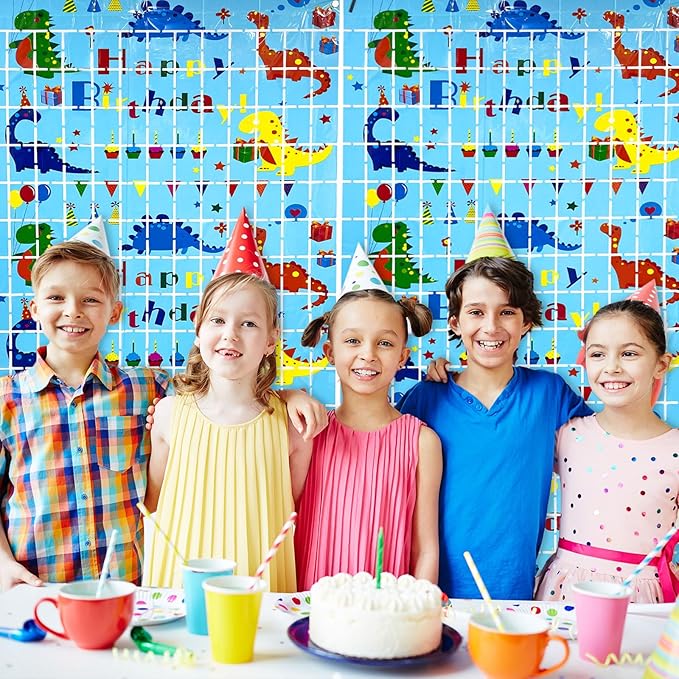 Dinosaur Birthday Party Decorations 2 Pack Dinosaur Foil Fringe Curtains 3.28 x 6.56Ft Tinsel Curtain Backdrop Blue Photo Booth Backdrop Dino Theme Birthday Party Supplies for Kids Boys Girls