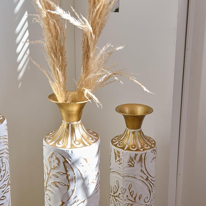Floor Vases, Tall Home Decor Metal Vase Set of 3 Large Glazed Decorative Vases for Wedding Decor, Elegant Modern Flower Holder for Living Room, Entryway, Hallway, Dining Room