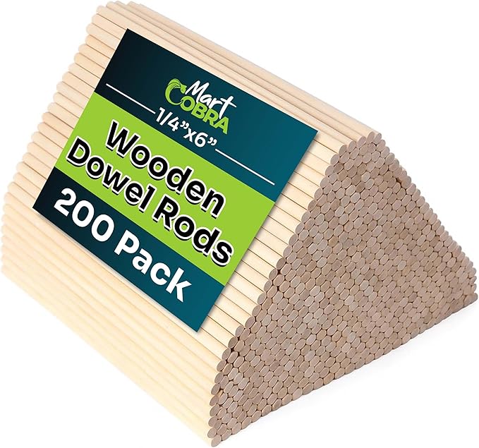 200 Wooden Dowel Rods 1/4" x 6", Precut Cake Wood Dowels for Crafting Tiered Cakes, Wooden Sticks for Crafts Supplies, Craft Wood Sticks for Flower Bouquet, Palitos de Madera para Manualidades