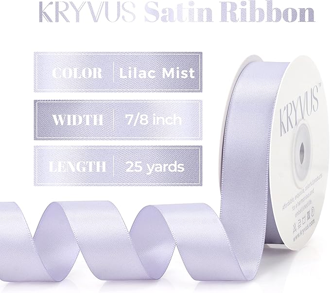 Lilac Mist Satin Ribbon, Double Faced 7/8 Inch X 25 Yards Lilac Mist Ribbon, Premium Satin Ribbon for Gift Wrapping, Crafts, Hair Bow Making, Sewing, Flower Bouquet, Wedding Party Decor