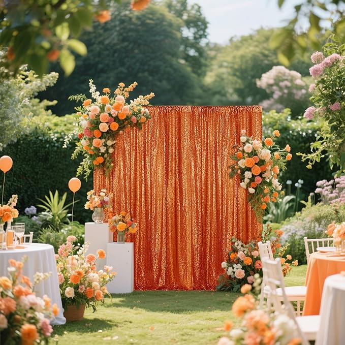Orange Sequin Backdrop Curtain 4 Pieces 2FTx8FT Glitter Photography Backdrop for Party Wedding Birthday Christmas Decorations