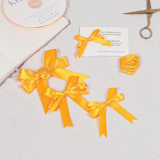 Double Faced Yellow Gold Satin Ribbon, 3/8 Inch X 25 Yards Polyester Ribbon for Gift Package Wrapping, Crafts, Bow Making, Sewing, Flower Bouquet, Wedding Party Decor