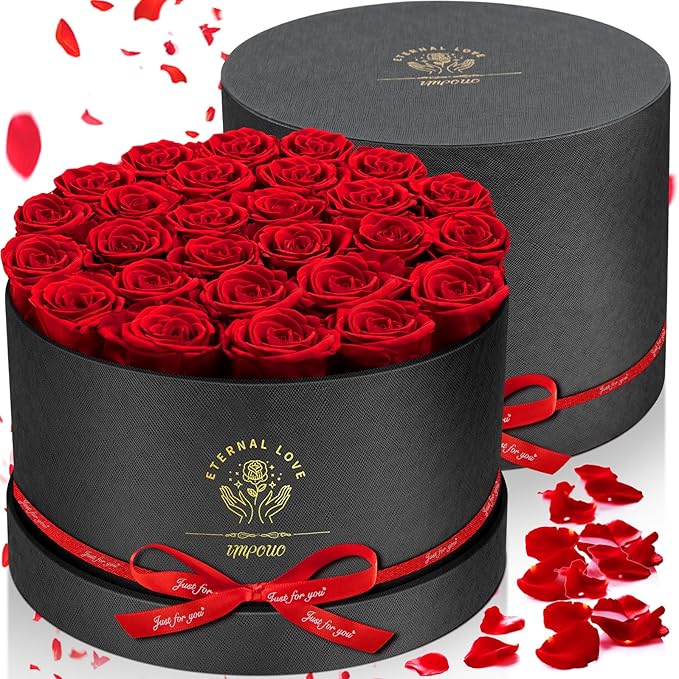 Forever Flowers, 27 Roses in A Box, Real Preserved Roses, Birthday Gift for Women, Mother's Day, Anniversary, Red Rose