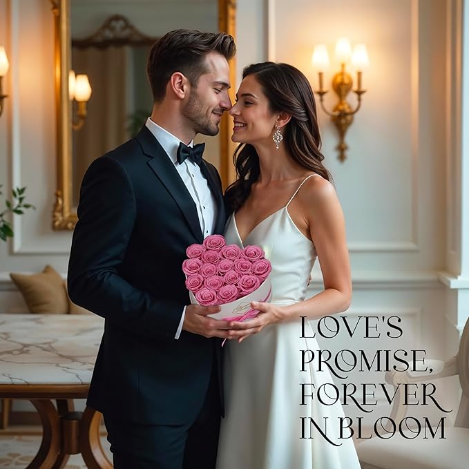 GLAMOUR BOUTIQUE Preserved Roses in a Box - Gifts for Her, Wife & Mom, Rose Flowers Forever Decor for Birthday Gift, Get Well Flower Bouquet Cased in White Box with Cover - Pink - 16-Piece