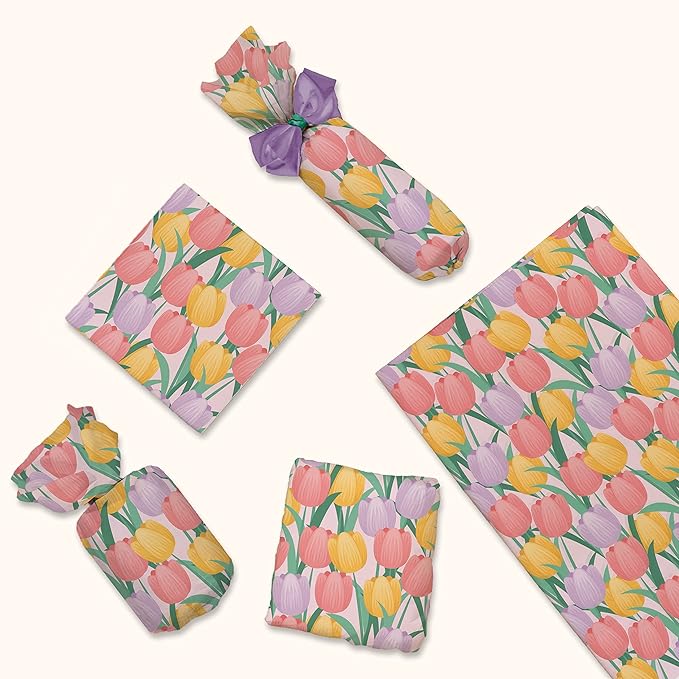 Pro Supply Global Tulips Printed Tissue Paper for Gift Bags or Boxes and Wrapping - Spring Floral Bulk Decorative Art Tissue Paper for Packaging and Gifting | 24 Sheets 20" x 30"