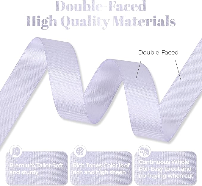 Lilac Mist Satin Ribbon, Double Faced 5/8 Inch X 25 Yards Lilac Mist Ribbon, Premium Satin Ribbon for Gift Wrapping, Crafts, Hair Bow Making, Sewing, Flower Bouquet, Wedding Party Decor