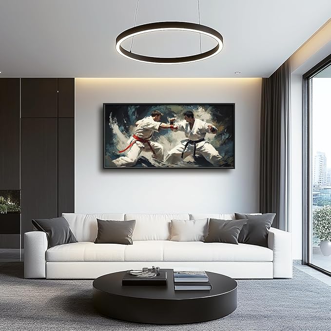 Martial Fighter Wall Art Large Karate Pictures Wall Decor Taekwondo Canvas Prints Painting Framed Artwork Oversize Home Decoration for Gym Bedroom Living Room Office 60"x30"