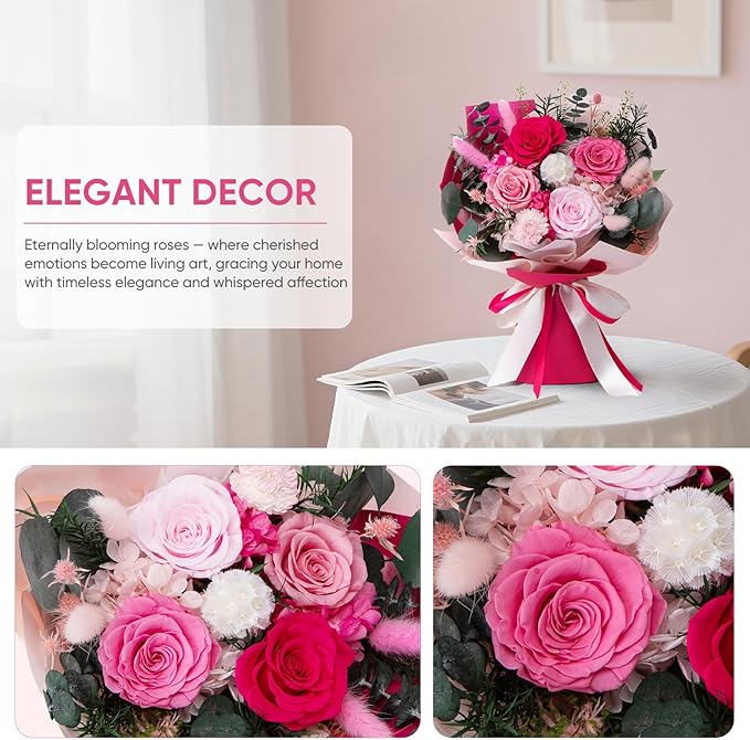 Flowers for Delivery Preserved Flower Fresh Bouquet Forever Flowers Birthday Gifts for Women Mom Anniversary Pink Real Rose Gifts for Grandma Sister Wife Her from Daughter Home Wedding Decor
