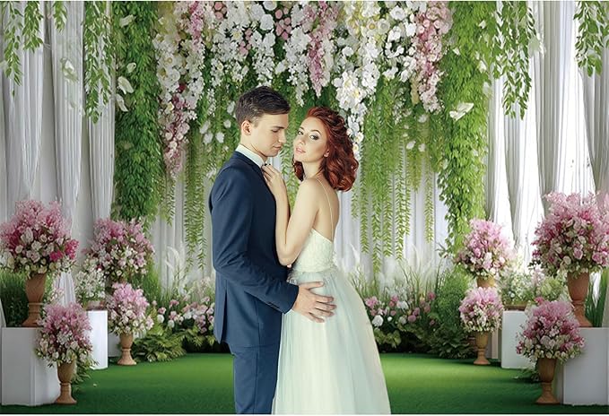 Baocicco Flowers Wedding Backdrops 8x6.5ft Green White Pink Floral Engagement Background Bridal Shower Backdrop Proposal Wedding Party Decoration Backdrop Valentines Day Banner Supplies