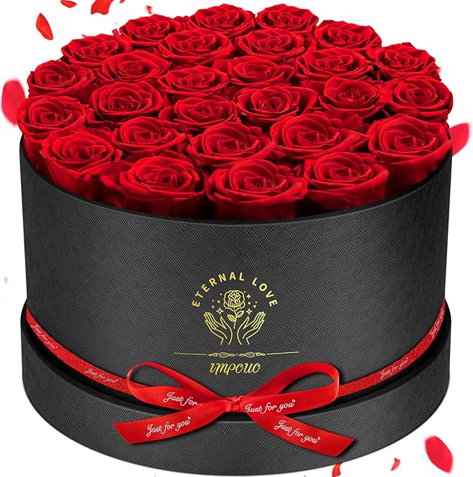 Forever Flowers, 27 Roses in A Box, Real Preserved Roses, Birthday Gift for Women, Mother's Day, Anniversary, Red Rose