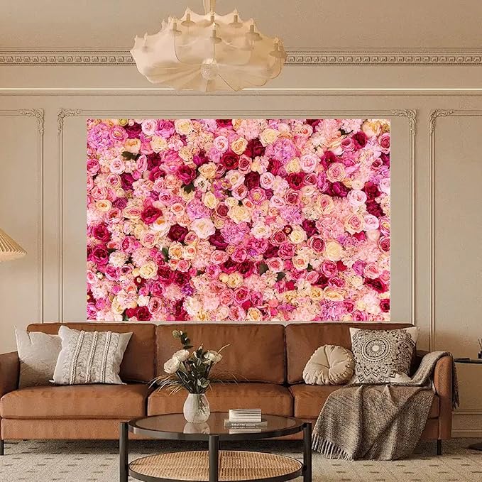 Pink Red Rose Flowers Theme Photography Background Baby Shower Wedding Happy Birthday Photo Backdrop Dessert Cake Table Floral Decoration Studio Props Banner Decor Background 15x10ft