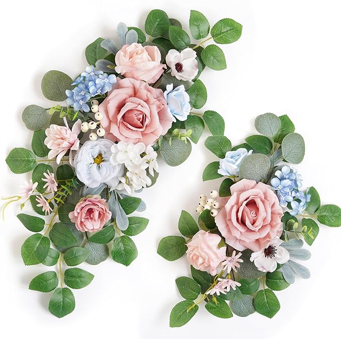 WEIERYUE(Pack of 2 Artificial Flowers Decorations,Artificial Arch Backdrop Garlandfor Ceremony Party Reception Entrance Welcome Easel Door Floral Decor Wall Home Entryway Outdoor (Soft Blue Powder)