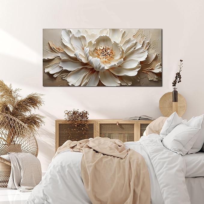 Flower Canvas Wall Art for Bedroom Women White and Brown Wall Decor for Living Room Teen Girl Room Decor 20 x 40 Inch