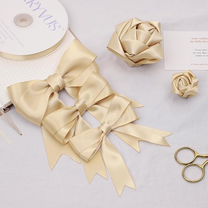 Beige Satin Ribbon, Double Faced 1-1/2 Inch X 25 Yards Beige Ribbon, Premium Satin Ribbon for Gift Wrapping, Crafts, Hair Bow Making, Sewing, Flower Bouquet, Wedding Party Decor
