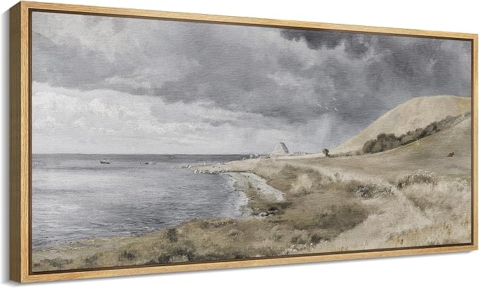 SIGNFORD Extra Large Framed Canvas Print Wall Art Coastal Dunes Landscape Serene Seaside Illustrations Modern Art Relax/Calm Warm for Living Room, Bedroom, Office - 60"x30"