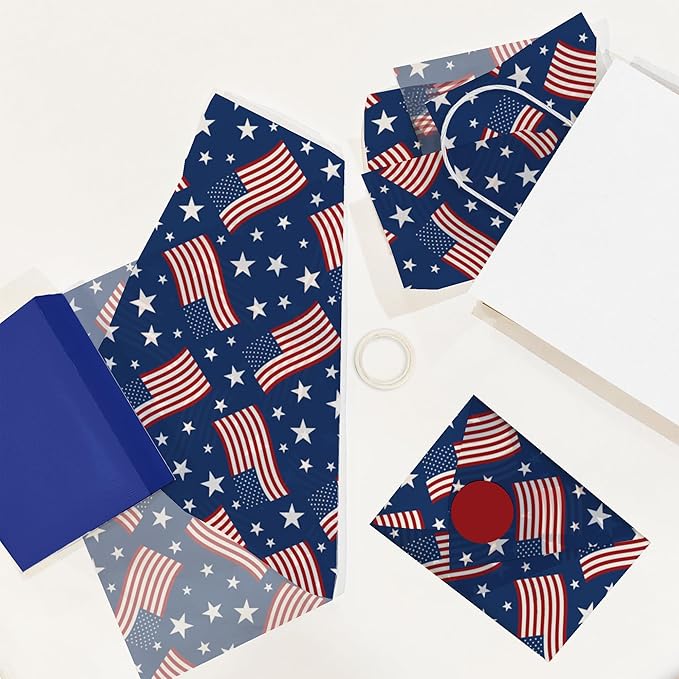 American Flag Printed Tissue Paper for Gift Bags or Boxes and Wrapping - Fourth of July Summer Bulk Decorative Art Tissue Paper for Packaging and Gifting | 24 Sheets 20" x 30"