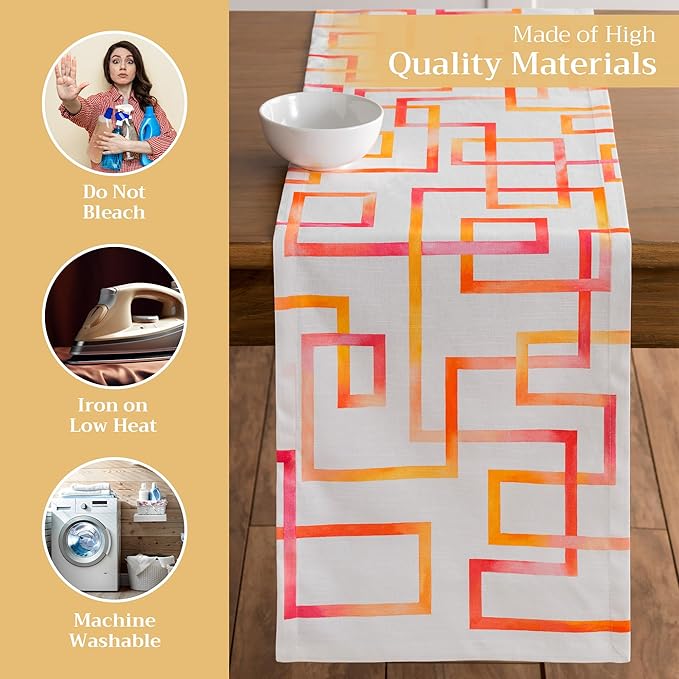 Maison d' Hermine Table Runner 100% Cotton Single Layer Table Runners 108 inches Long Decorative for Home Kitchen Dining Party Wedding Bridal Shower Spring Summer (Summer Maze, 14.50" x 108")