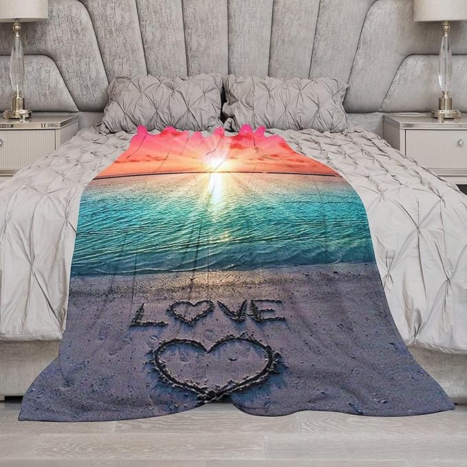 Ocean Beach Blanket - Love Gifts for Women & Men, Soft Warm Cozy Fleece Throw Blanket for Kids & Adults, 60"x80"