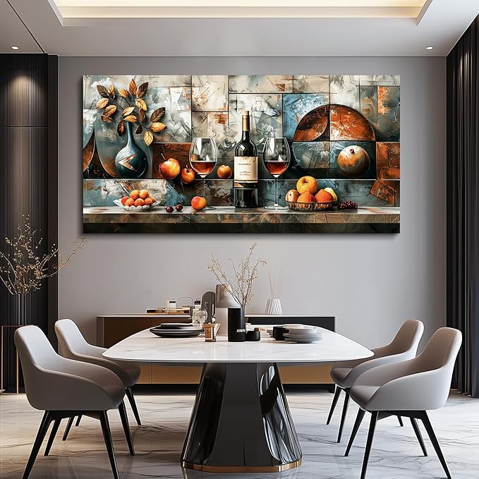 hyidecorart Large Wall Art For Kitchen Wall Decor For Living Room Dining Room Decorations Still Life Wine Glass Fruit Canvas Prints Painting Restaurant Posters Modern Stretched Artwork Home Decor